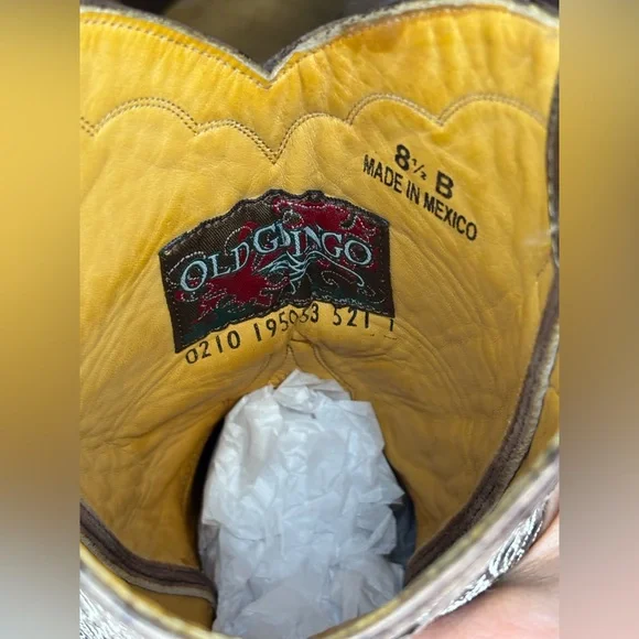 Old Gringo Brown Heeled Boots with Cream Embroidery 8.5 Butterfly - Picture 8 of 9